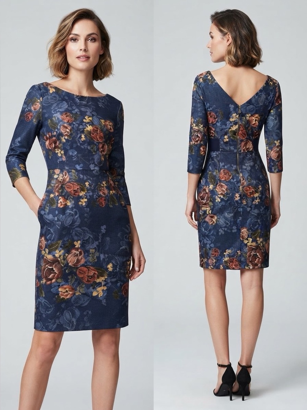 NWT WOMEN DRESS FLORAL PRINT 3/4‎ SLEEVES POCKETS CASUAL COCKTAIL OFICCE WEAR